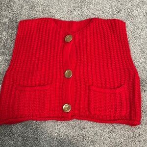 Red Knit Vest with Gold Buttons